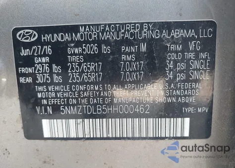 2017 Hyundai Santa Fe Sport 2.4L из США, поврежденный, VIN 5NMZTDLB5HH000462